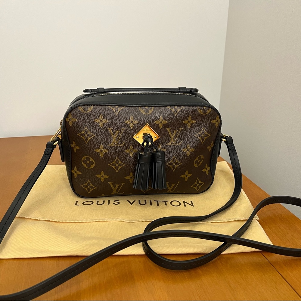 Louis Vuitton Saintonge Handbag Monogram Canvas with Black Leather